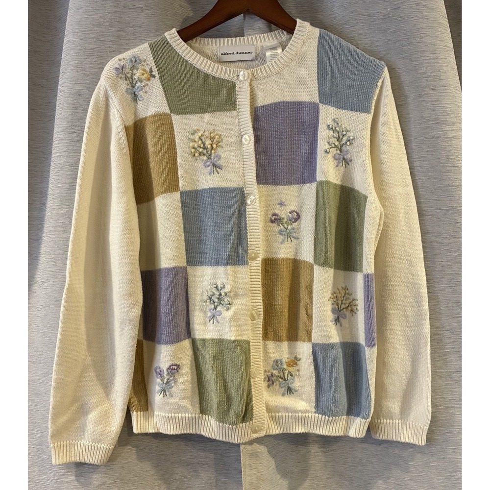 Alfred Dunner Beaded Floral Colorblock Sweater Size M